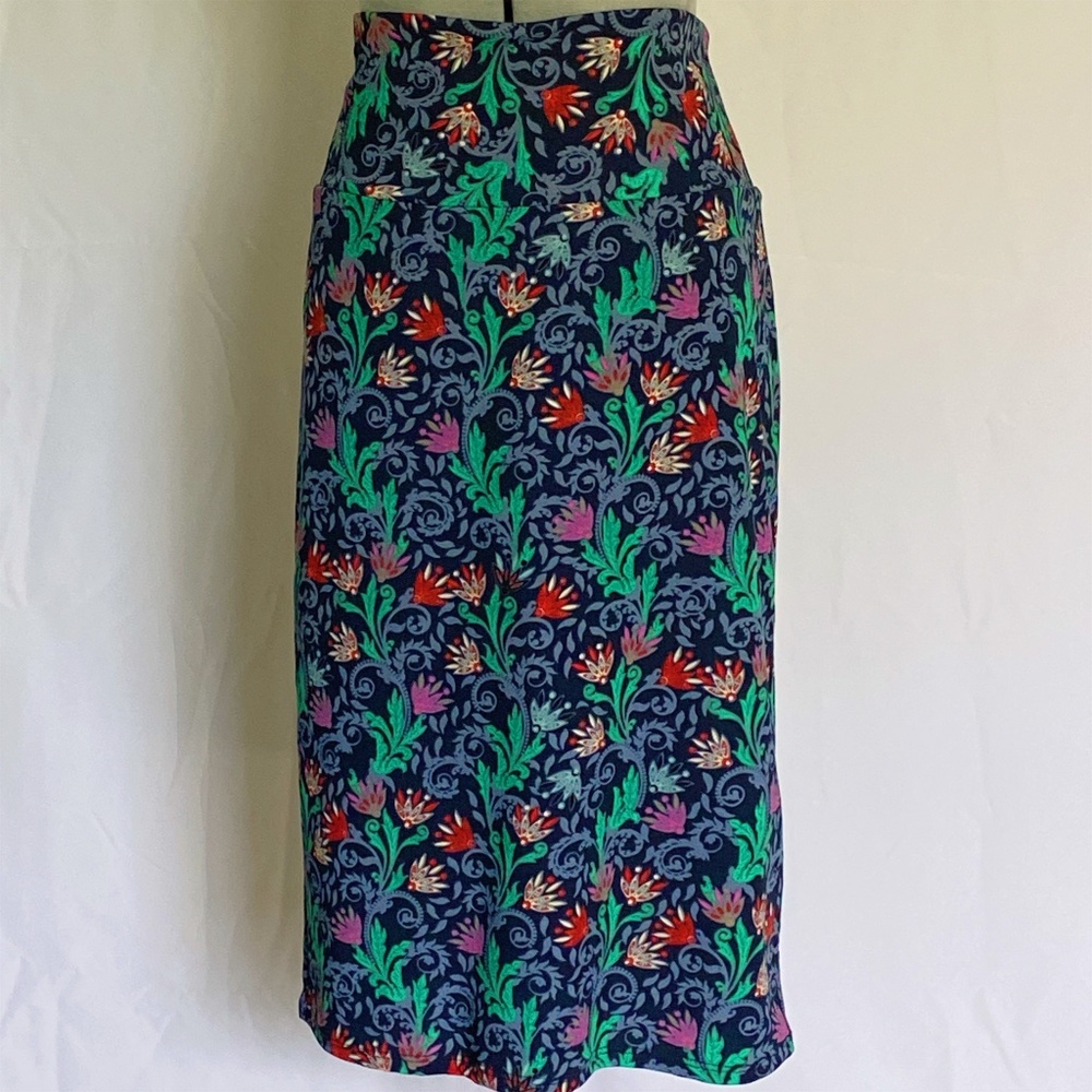 LuLaRoe Cassie Womens Multicolor Floral Straight Pencil Skirt Size Large